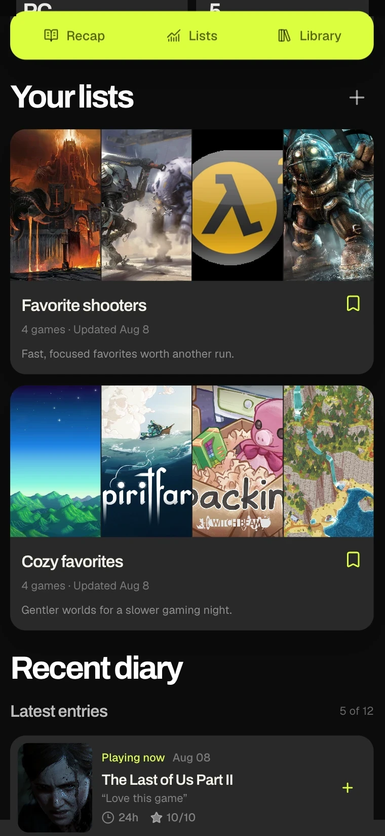 Gaming Diary mobile game tracking app