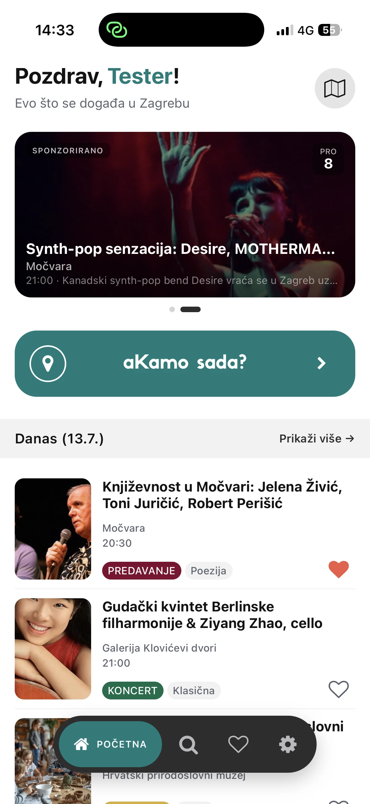 City Events App, mobile view 1