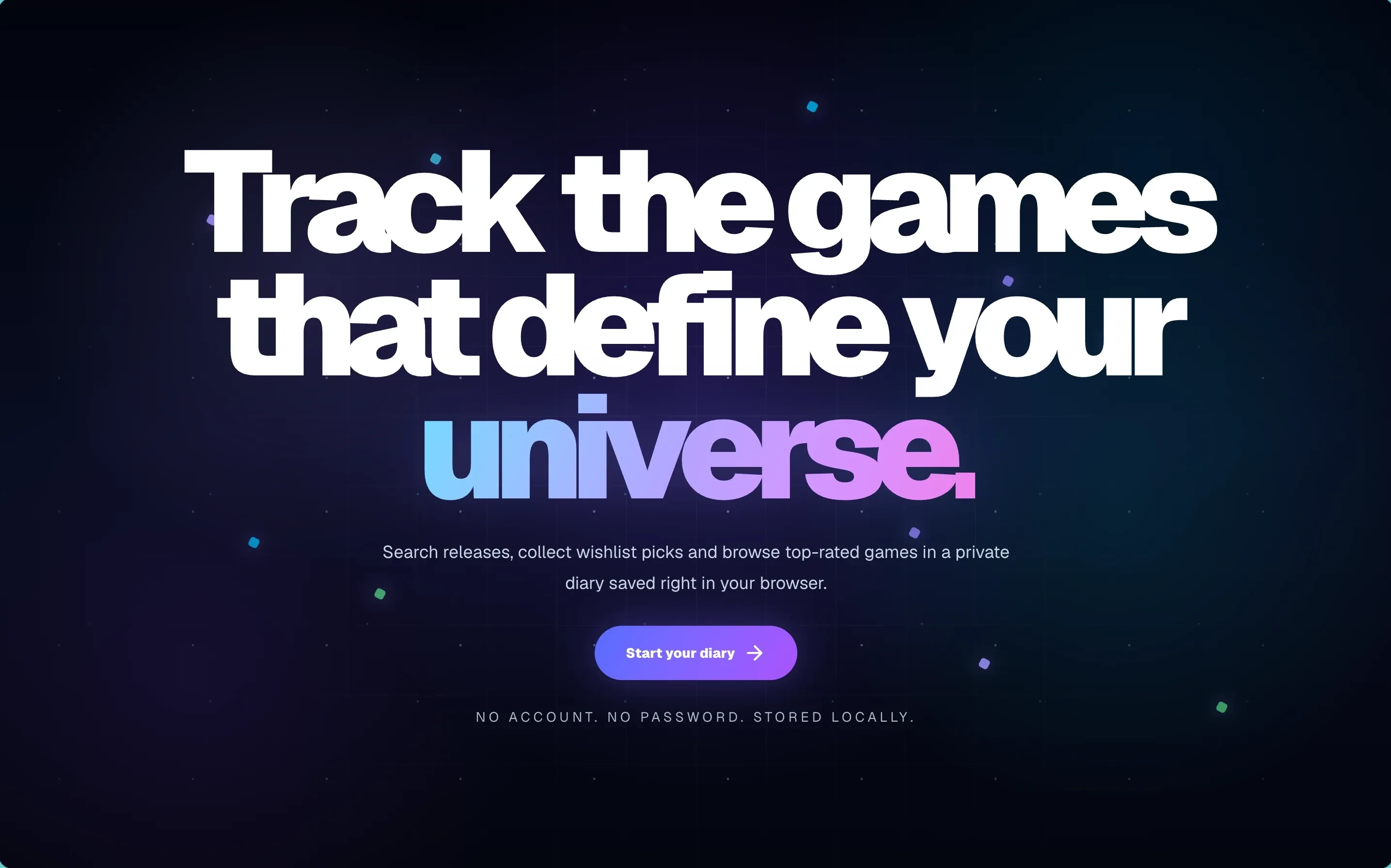 Gaming Diary game tracking app, view 1