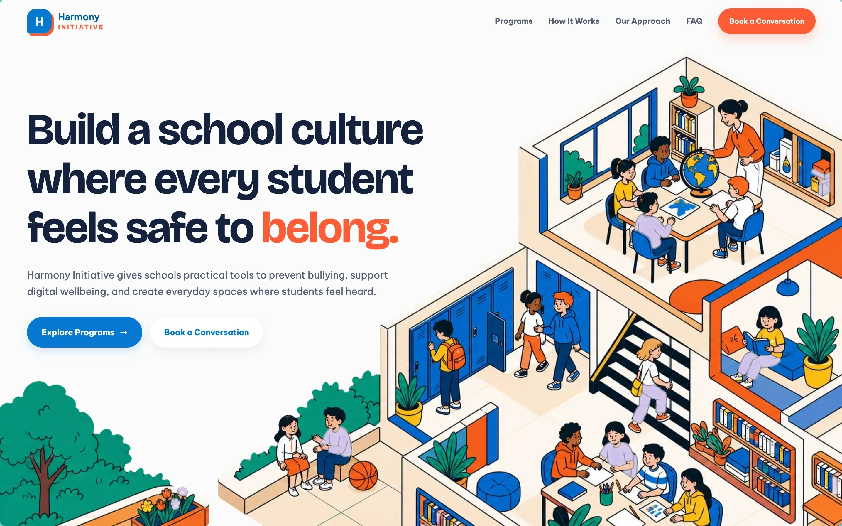 Harmony Initiative anti-bullying landing page, view 1