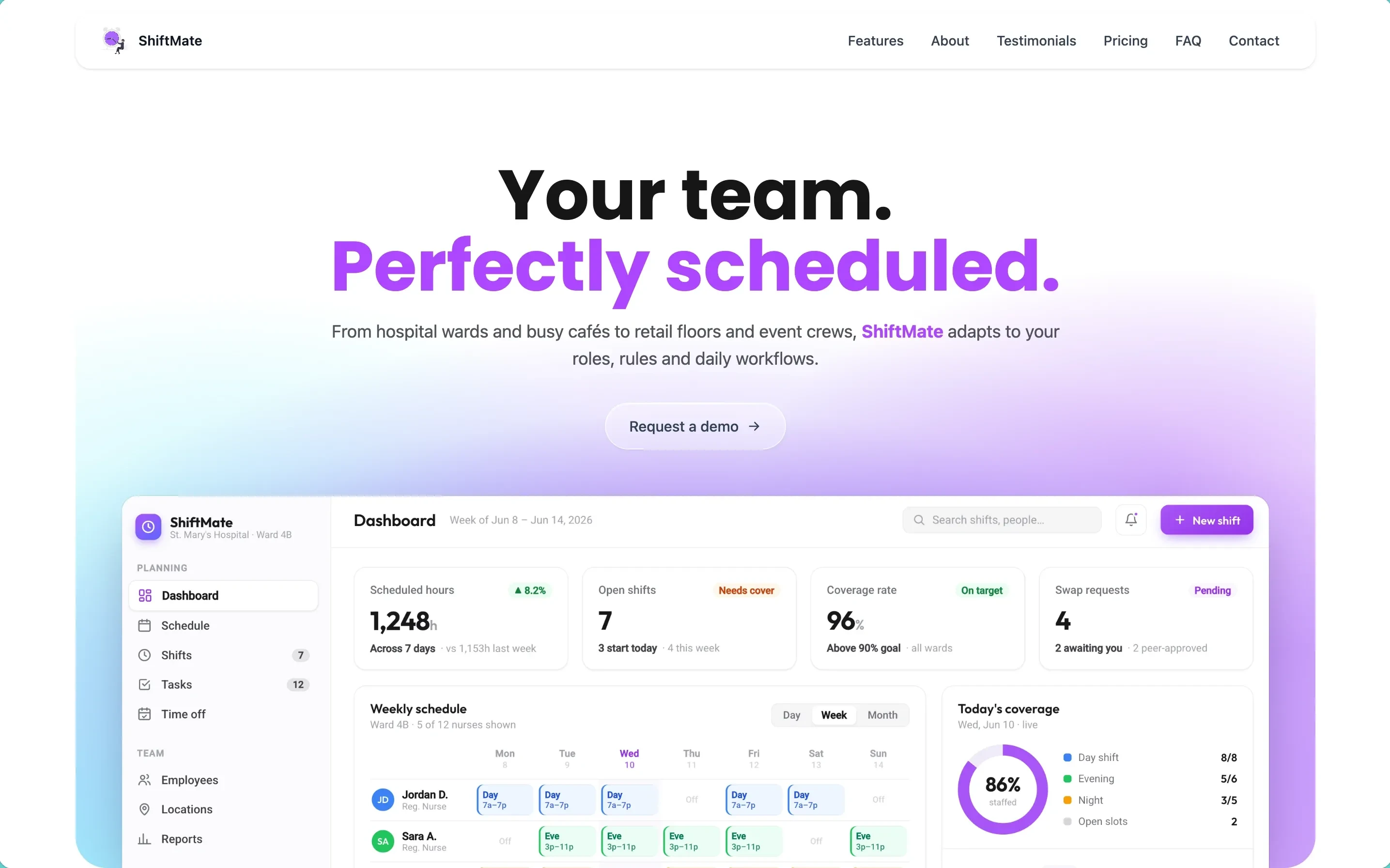 ShiftMate SaaS landing page, view 1