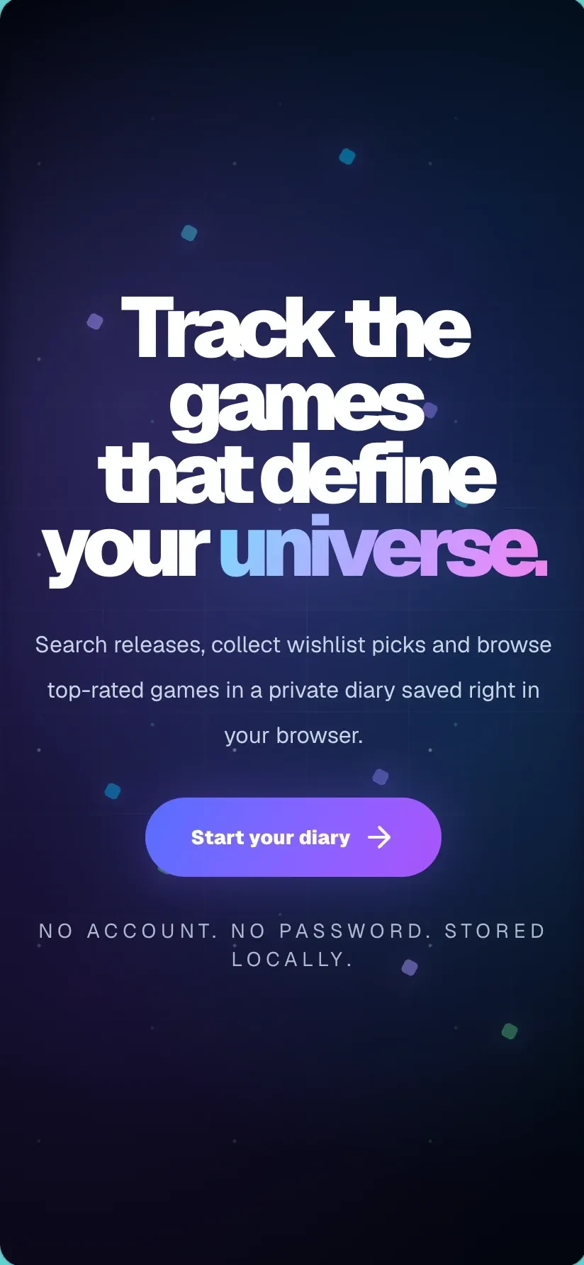 Gaming Diary game tracking app, view 1