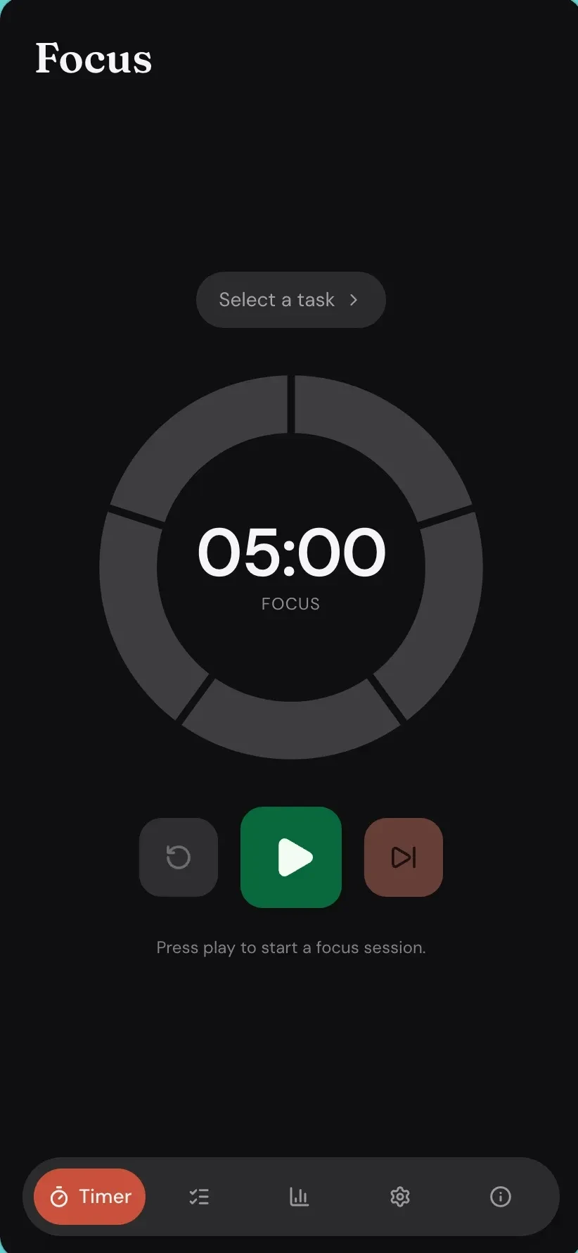 Pomodoro Tasks web app, view 1